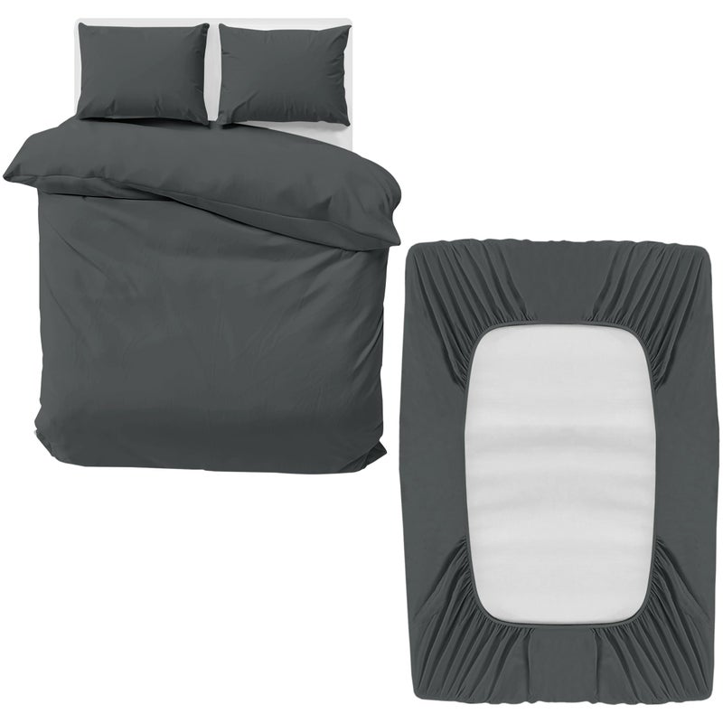 MOONLIGHT20015 King Bedding Set 4 Piece Duvet Cover Fitted Sheet with Pillow cases Soft Brushed Microfiber Duvet Cover sets Charcoal