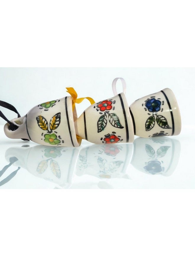 Shopping Shots Ceramic Bell 3 Pieces, Hand Crafted, Floral Print (3 inches - Height) for Home Decor, Gifting, Wall Decor. for Versatile Decorating & Gifting Purpose. Simply Awesome - Image 1