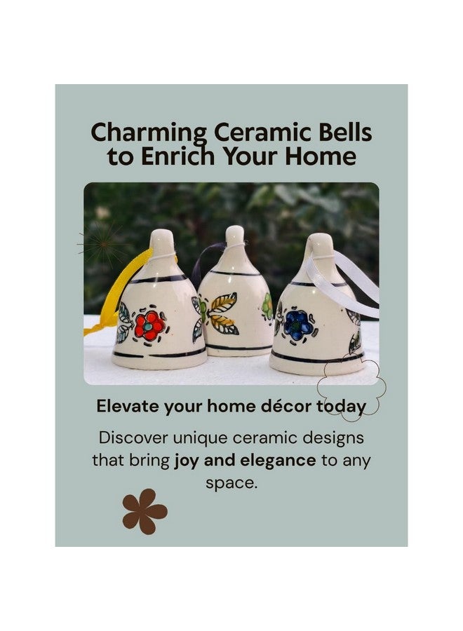Shopping Shots Ceramic Bell 3 Pieces, Hand Crafted, Floral Print (3 inches - Height) for Home Decor, Gifting, Wall Decor. for Versatile Decorating & Gifting Purpose. Simply Awesome - Image 2