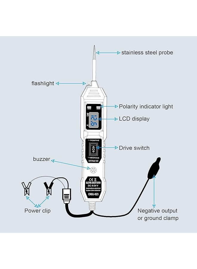 Automotive Circuit Tester, 3.5-36V Dc, Lcd Digital Display, Illuminating Lights, Dual Color Polarity Indicator, Bidirectional Voltage Tester, Fuse Tester Electric Tool For Car Repair - Image 4