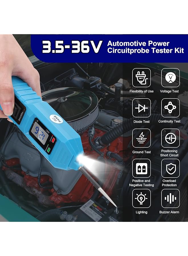 Automotive Circuit Tester, 3.5-36V Dc, Lcd Digital Display, Illuminating Lights, Dual Color Polarity Indicator, Bidirectional Voltage Tester, Fuse Tester Electric Tool For Car Repair - Image 5