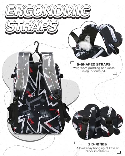 FOKDUVB Baseball Softball Equipment Bag for Boys Girls Ages 8-12 10-12 12-14 Large Kids Youth Bat Bag Backpack with Ventilated Shoe Compartment Baseball Softball Stuff Supplies (Black, Geometric) - Image 5