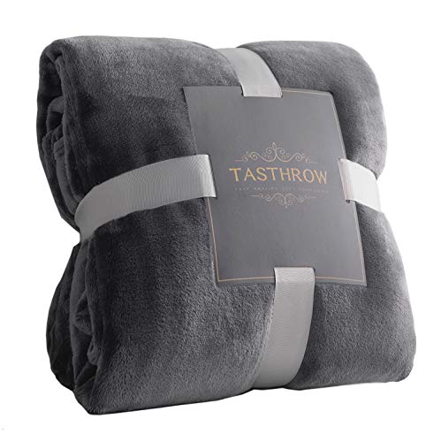 TASTHROW Large Flannel Fleece Throw Blanket, 50×70 Inch - Cozy Lightweight Thick Blanket - All Seasons Suitable for Women, Men and Kids (Grey) - Image 1
