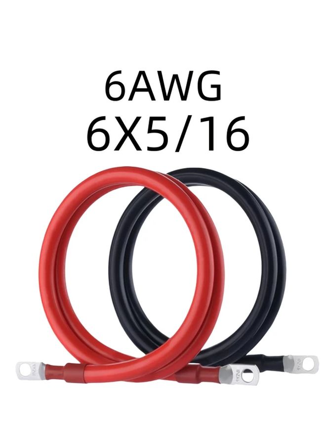 طقم كابل بطارية 6 AWG بطول 5 أقدام من النحاس النقي باللونين الأسود والأحمر للسيارات والقوارب والمركبات الترفيهية وجزازة العشب - Image 1