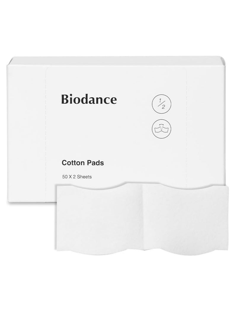 BIODANCE Biodance Cotton Pads, Soft and Thin Square Cotton Pads for Face Toner, Makeup Remover and Facial Cleansing 50 x 2 Sheets  - Image 1