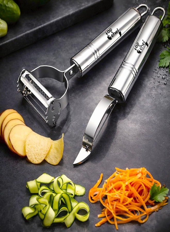 Top Chef Duo 2-Piece Peeler Set – Stainless Steel Julienne, Serrated and Straight Peelers - Image 1