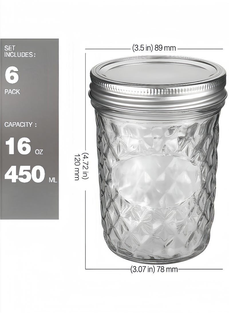 Peachjoy Wide Mouth Mason Jars 16oz, 6 Pack 16 oz Wide Mouth Mason Jars with Lids and Bands, Ideal for Jam, Honey, Wedding Favors, Shower Favors - Image 2