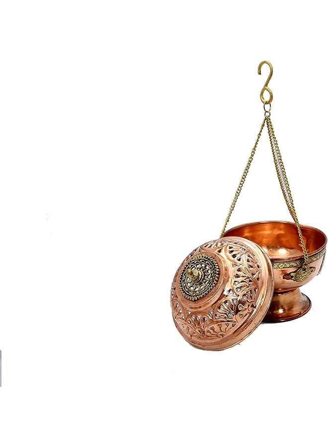 erorex Copper Hanging Bakhoor Burner With Free Magic Coal Mabkhara Hanging Incense Burner Home Fragrance Home Decor Incense Holder Lobandaan Bhakhoor Burner 17 X 17 Cm - Image 2
