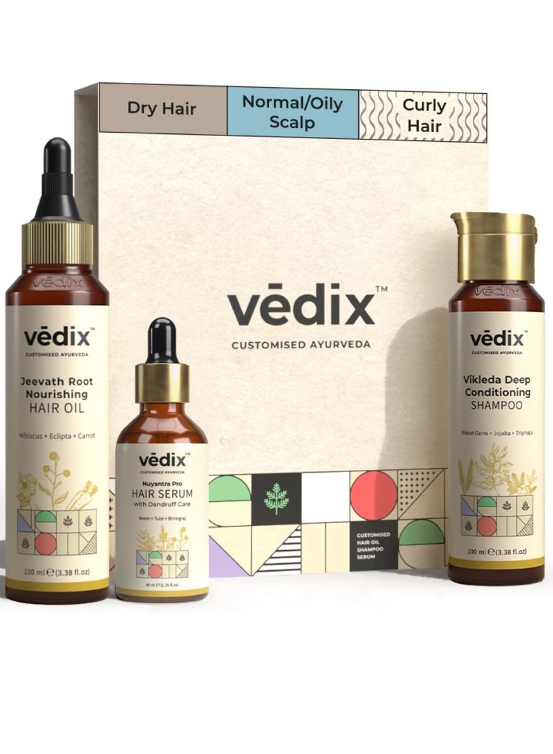 Vedix Customized Hair Fall Control Regimen For Dry Hair 3 Product Kit Anti Hair Fall Oil Hibiscus Eclipta Anti Hairfall Shampoo  Nuyantra Pro Hair Growth Serum   Dandruff Care Off White 540 Grams - Image 1