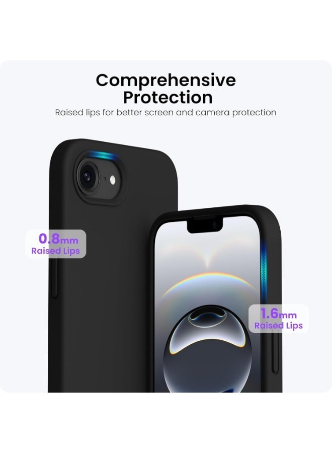 جراب متوافق مع iPhone 16e مقاس 6.1 بوصة (2025)، جراب هاتف من السيليكون السائل بثلاث طبقات مغطى بالكامل بجل ناعم من المطاط، غطاء واقٍ مقاوم للصدمات مع بطانة من الألياف الدقيقة المضادة للخدش - (أسود) - Image 3