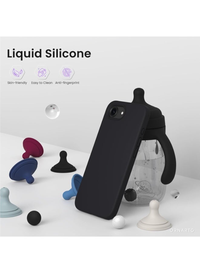 جراب متوافق مع iPhone 16e مقاس 6.1 بوصة (2025)، جراب هاتف من السيليكون السائل بثلاث طبقات مغطى بالكامل بجل ناعم من المطاط، غطاء واقٍ مقاوم للصدمات مع بطانة من الألياف الدقيقة المضادة للخدش - (أسود) - Image 2