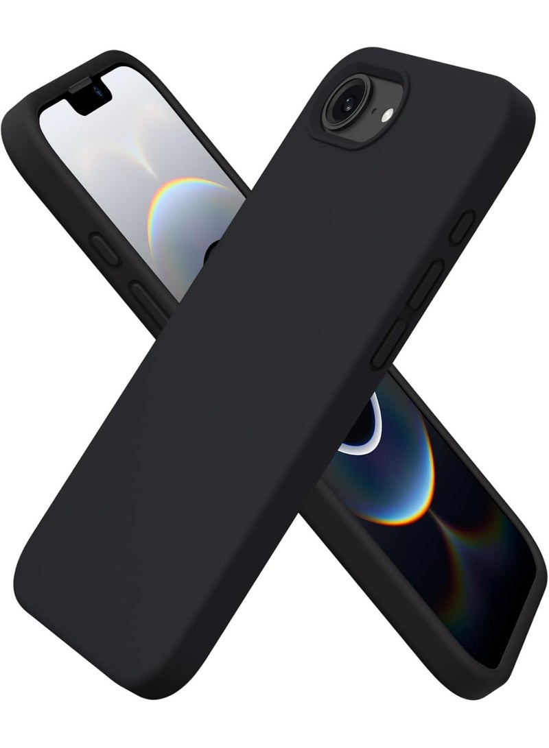 جراب متوافق مع iPhone 16e مقاس 6.1 بوصة (2025)، جراب هاتف من السيليكون السائل بثلاث طبقات مغطى بالكامل بجل ناعم من المطاط، غطاء واقٍ مقاوم للصدمات مع بطانة من الألياف الدقيقة المضادة للخدش - (أسود) - Image 1