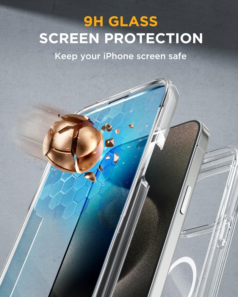 Miracase Magnetic for iPhone 15 Pro Max Case 6.7'' [Compatible with Magsafe] Full-Body Drop Proof Bumper Phone Case for iPhone 15 Pro Max with Built-in 9H Tempered Glass Screen Protector,Clear - Image 3