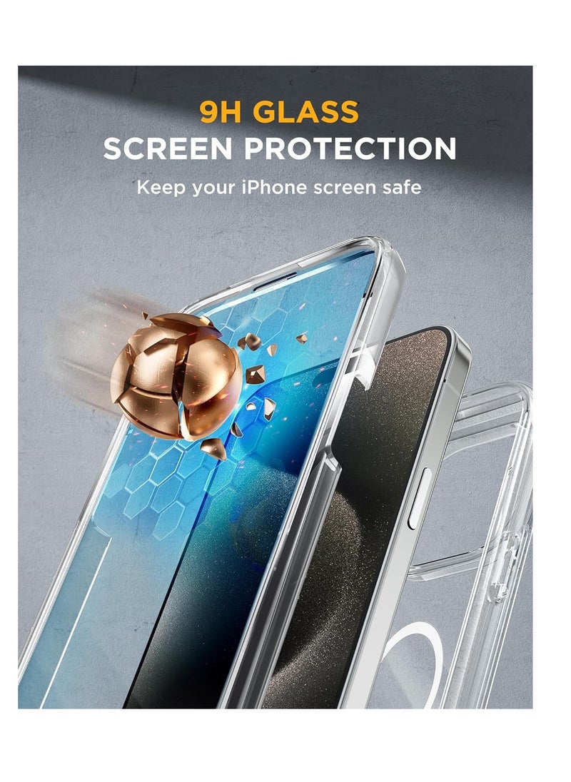 Miracase - Miracase Magnetic for iPhone 15 Pro Max Case 6.7'' [Compatible with Magsafe] Full-Body Drop Proof Bumper Phone Case for iPhone 15 Pro Max with Built-in 9H Tempered Glass Screen Protector,Clear - Image 1