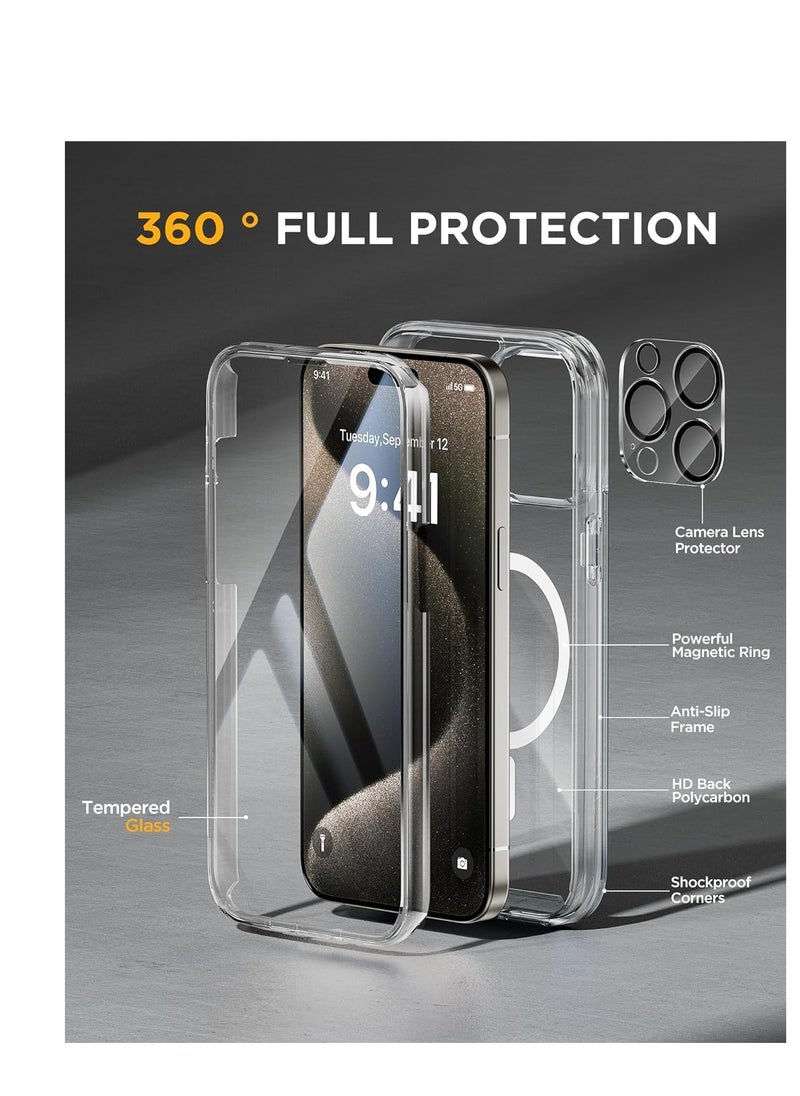 Miracase - Miracase Magnetic for iPhone 15 Pro Max Case 6.7'' [Compatible with Magsafe] Full-Body Drop Proof Bumper Phone Case for iPhone 15 Pro Max with Built-in 9H Tempered Glass Screen Protector,Clear - Image 1