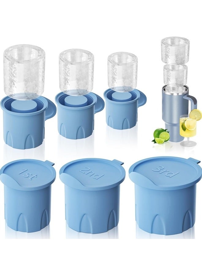 CCOVERY Ice Cube Tray for Stanley Cup Tumbler Cup 20oz 30oz 40oz 3 Pcs silicone Ice Mold Hollow Cylinder with Lid 3 Sizes Stanley Cup Ice Mold  Blue  - Image 1