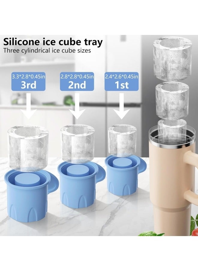CCOVERY Ice Cube Tray for Stanley Cup Tumbler Cup 20oz 30oz 40oz 3 Pcs silicone Ice Mold Hollow Cylinder with Lid 3 Sizes Stanley Cup Ice Mold  Blue  - Image 2
