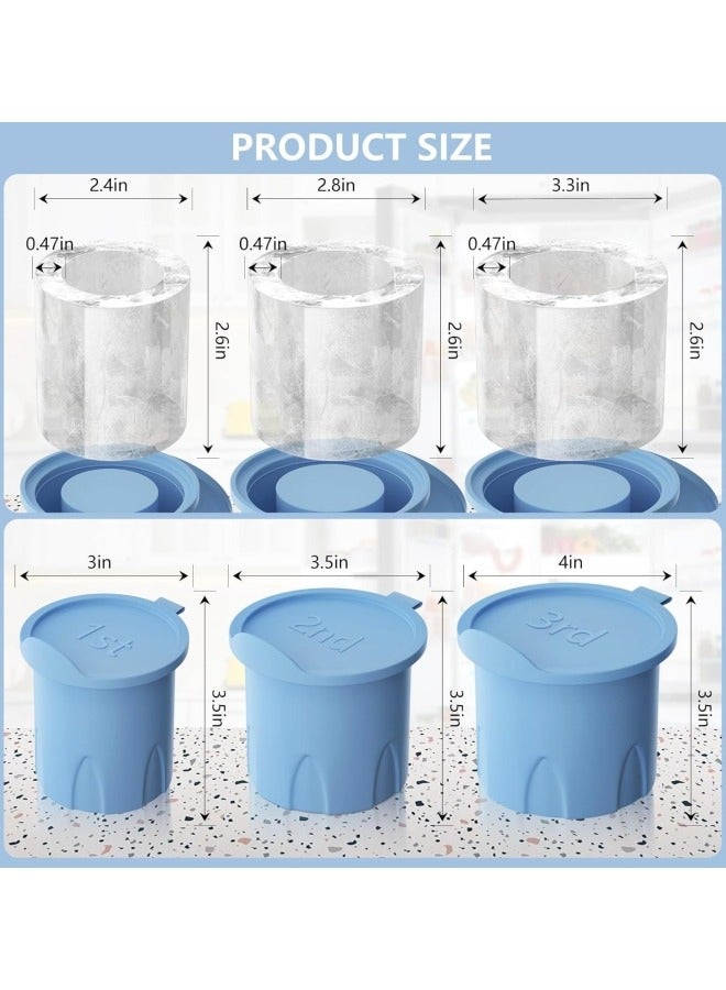 CCOVERY Ice Cube Tray for Stanley Cup Tumbler Cup 20oz 30oz 40oz 3 Pcs silicone Ice Mold Hollow Cylinder with Lid 3 Sizes Stanley Cup Ice Mold  Blue  - Image 5