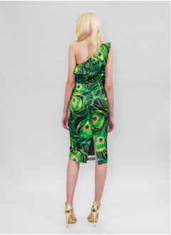 BITOLIA GALLERY Midi Cold Shoulder Ruffles Dress Green  - Image 2