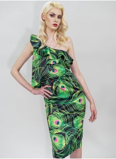 BITOLIA GALLERY Midi Cold Shoulder Ruffles Dress Green  - Image 5