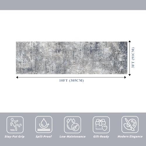 BYYVOO 3x10 ft Long Hallway Runner Rug – Non-Slip Washable Kitchen Floor Rug with Rubber Backing, Modern Low Pile Thin Wide Carpet Runners for Bedroom, Entryway Indoor（Blue Grey,3x10） - Image 2