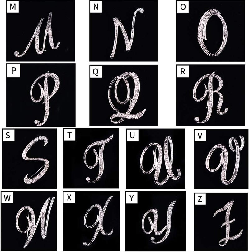 ETHOON Letter Brooch Pins Initial Rhinestone Brooch for Women Crafts Silvery A-Z - Image 4