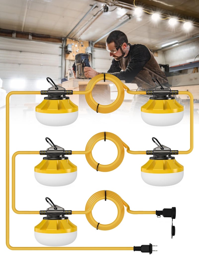 HYPERLITE Construction String Lights: 50FT 5 Bulbs Work Lights with Climbing Hooks - IP65 Waterproof Linkable LED Industrial Temporary Lighting for Construction Sites Attic Crawlspace Renovation - Image 1