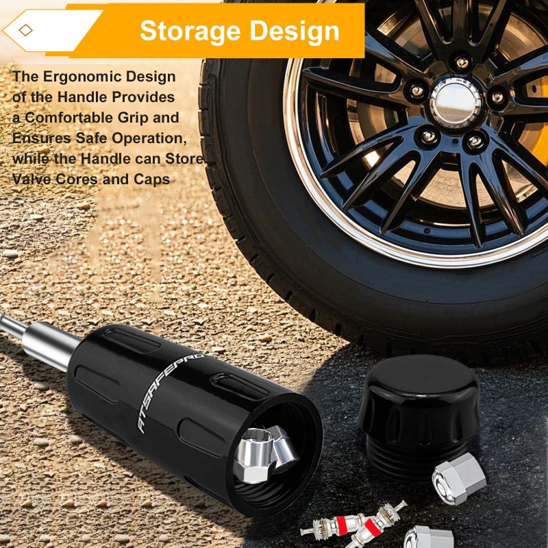 ATsafepro Valve Core Removal Tool, Valve Stem Removal Tool Contains 4 Schrade Valve Cores and 4 Tire Valve Caps, Schrader Valve Removal Tool Quick Repair Kit, Valve Core Tool Easy to Carry - Image 3