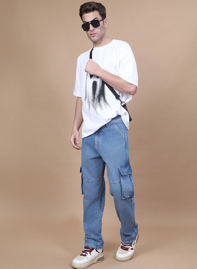 Hence Men Baggy High-Rise Denim Cargo Jeans - Image 5