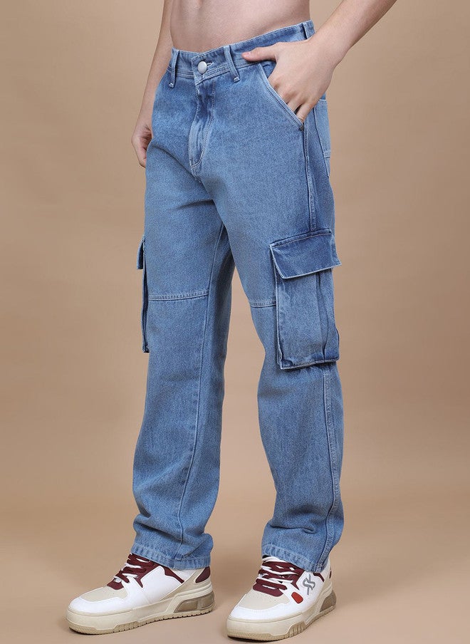Hence Men Baggy High-Rise Denim Cargo Jeans - Image 2
