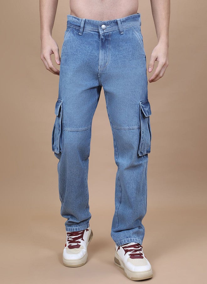 Hence Men Baggy High-Rise Denim Cargo Jeans - Image 1