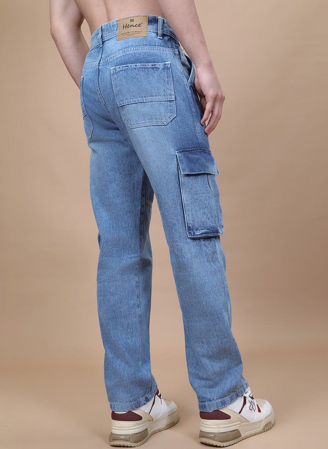 Hence Men Baggy High-Rise Denim Cargo Jeans - Image 3