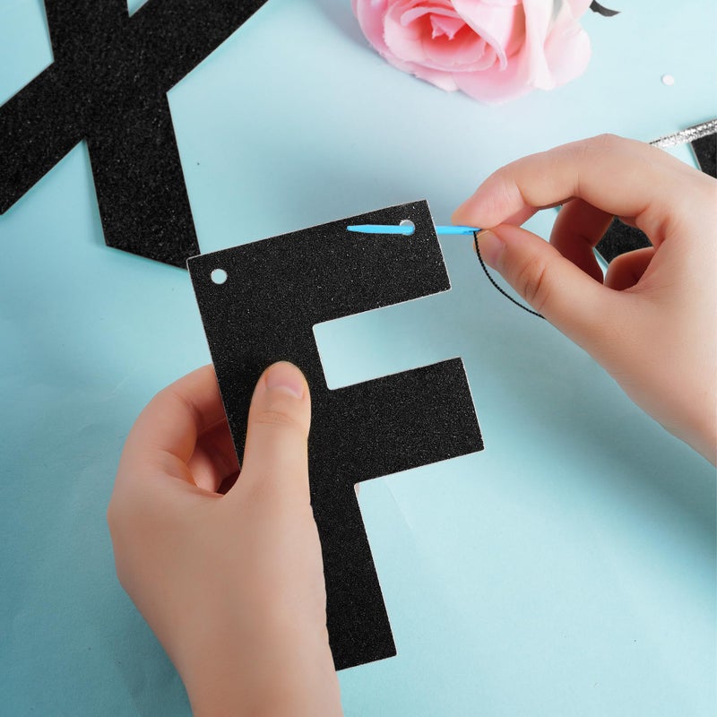 mifengda DIY Banner Kit with Letters Glitter Banner Letters Black Customizable Birthday Banners Graduation Banner Custom Party Hanging Banner for Graduation Wedding Party Baby Shower Decoration(Black) - Image 3