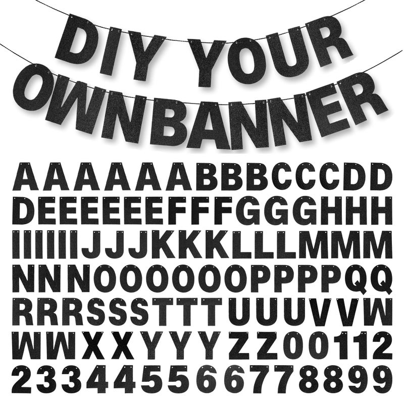 mifengda DIY Banner Kit with Letters Glitter Banner Letters Black Customizable Birthday Banners Graduation Banner Custom Party Hanging Banner for Graduation Wedding Party Baby Shower Decoration(Black) - Image 1