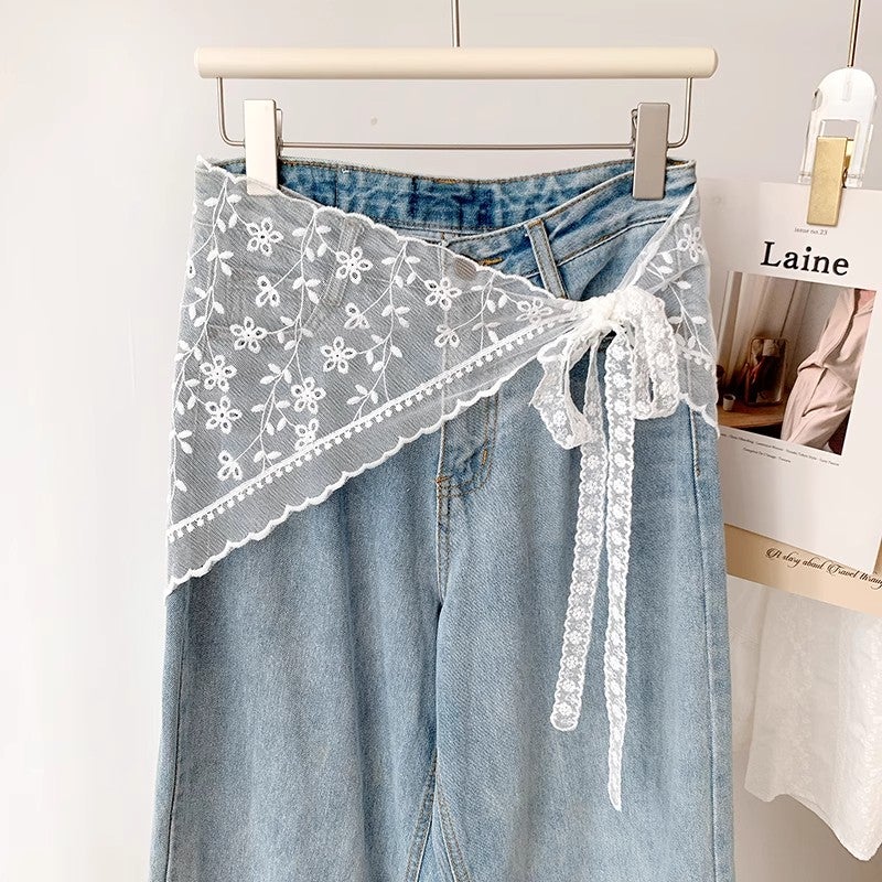 Women's Lace Hollow Out A-Line Mini Skirt with Layered Tulle Korean Style - Image 1