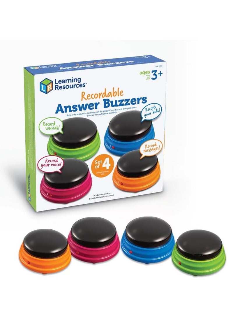 Learning Resources Recordable Answer Buzzers, Personalized Sound Buzzer, Recordable Buttons, Set of 4, Ages 3+ - Image 1