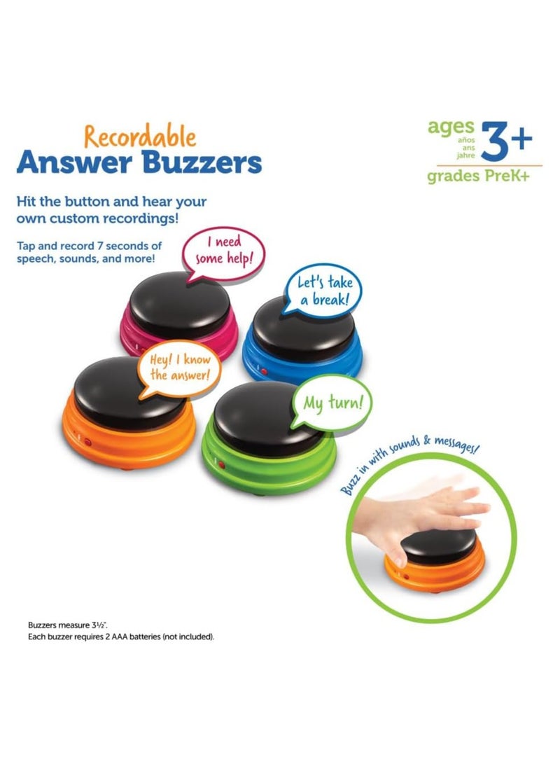 Learning Resources Recordable Answer Buzzers, Personalized Sound Buzzer, Recordable Buttons, Set of 4, Ages 3+ - Image 3