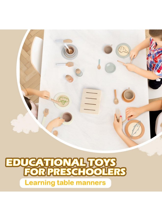 Dreamon Wooden Play Dishes and Plates for Kids Kitchen Set, 27 PCS Wooden Play Kitchen Accessories, Kitchen Toy for Toddlers 2-4 Years Girls and Boys - Image 4