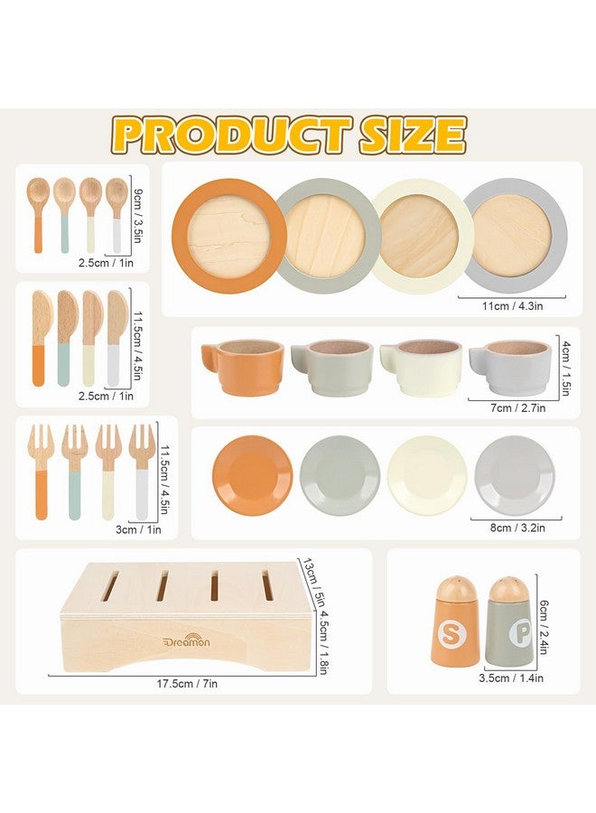 Dreamon Wooden Play Dishes and Plates for Kids Kitchen Set, 27 PCS Wooden Play Kitchen Accessories, Kitchen Toy for Toddlers 2-4 Years Girls and Boys - Image 3