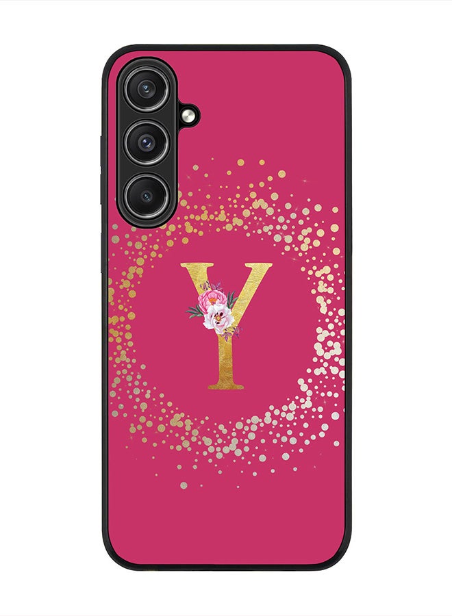 Stylizedd Rugged Black Edge case for Samsung Galaxy S23 FE, Slim fit Flexible   Custom Monogram Initial Letter Floral Pattern Alphabet - Y (Dark Pink Rose) - Image 1