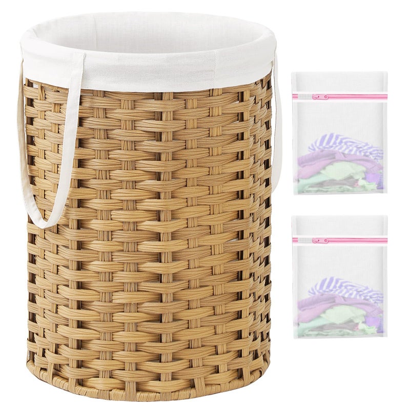 SETVSON Laundry Hamper Laundry Basket Round 190 Gal 72 L Handwoven Rattan Hamper Large Wicker Hamper Basket with Removable Liner Bag Handles 2 Mesh Bags for Bathroom Living Room Natural
