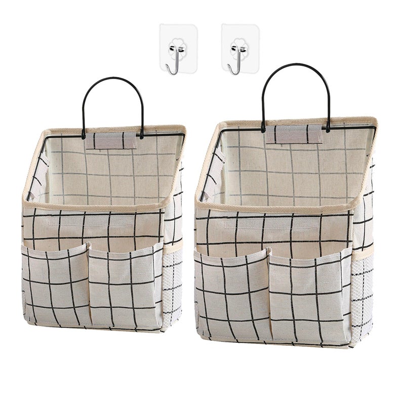 Someteth 2 Pack Wall Hanging Storage Bags Organizer with Pockets Storage for Dormitory Bathroom Bedroom Kitchen White Grid - Image 2