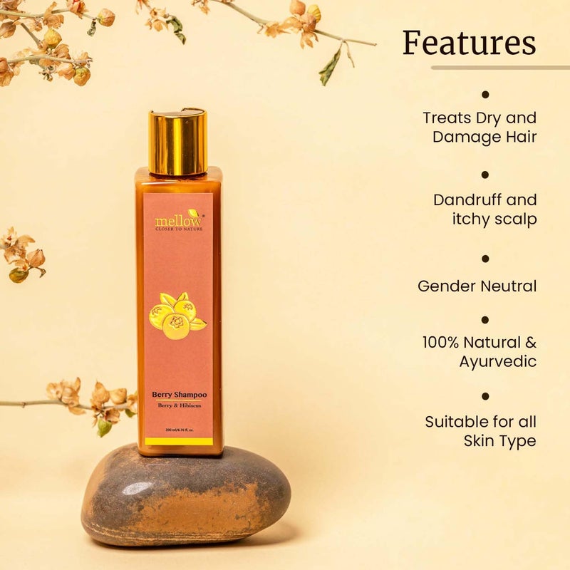 Mellow Herbal Berry Shampoo Hair Fall Control Strengthening Enriched with Hibiscus Berry Leaves Boosts Shine Nourishes Scalp Sulfate ParabenFree 100ml - Image 3