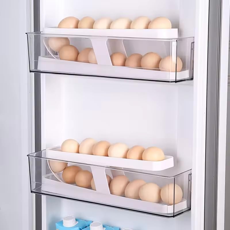 JOLYMIT Egg Dispenser 2Tier Rolling Egg Storage Box Eggs Storage Container for Kitchen Countertop Cabinet Fridge GravityFed Design 1 PcsWhite - Image 3
