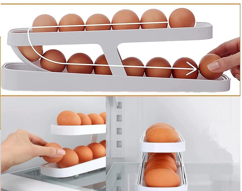JOLYMIT Egg Dispenser 2Tier Rolling Egg Storage Box Eggs Storage Container for Kitchen Countertop Cabinet Fridge GravityFed Design 1 PcsWhite - Image 4