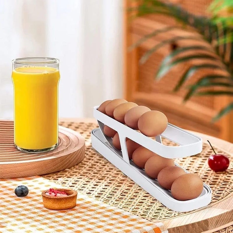 JOLYMIT Egg Dispenser 2Tier Rolling Egg Storage Box Eggs Storage Container for Kitchen Countertop Cabinet Fridge GravityFed Design 1 PcsWhite - Image 2