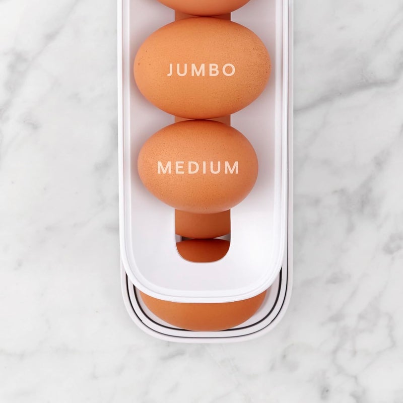 JOLYMIT Egg Dispenser 2Tier Rolling Egg Storage Box Eggs Storage Container for Kitchen Countertop Cabinet Fridge GravityFed Design 1 PcsWhite - Image 5