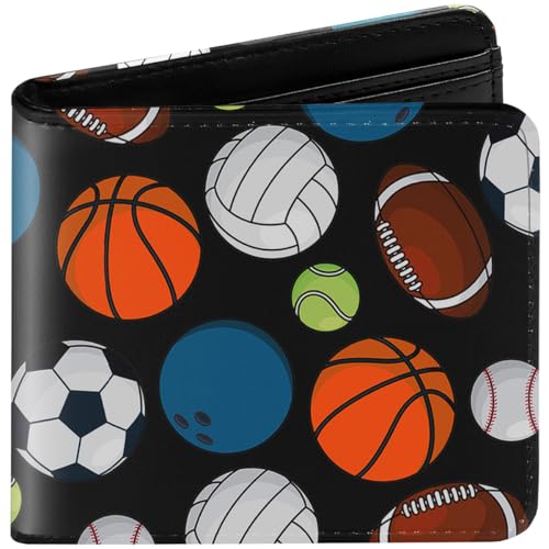 Amutta Kids Wallet for Boys, Cool Teen Boys Wallet for Kids Ages 4-5-6-7-8-9-10-11-12-13-14-15-16, Leather Wallet for Teen Boy, Sports Balls Teenage Teenager Youth Gift Christmas Birthday - Image 1