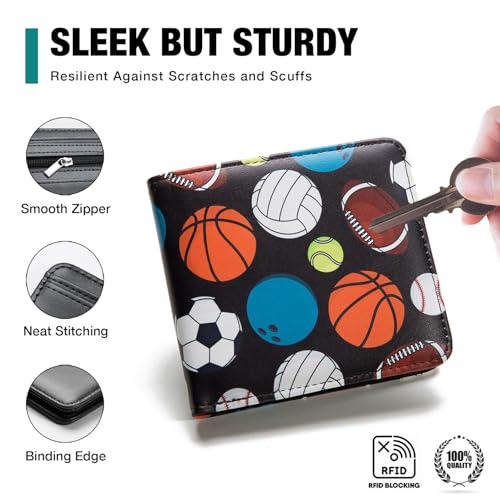Amutta Kids Wallet for Boys, Cool Teen Boys Wallet for Kids Ages 4-5-6-7-8-9-10-11-12-13-14-15-16, Leather Wallet for Teen Boy, Sports Balls Teenage Teenager Youth Gift Christmas Birthday - Image 3