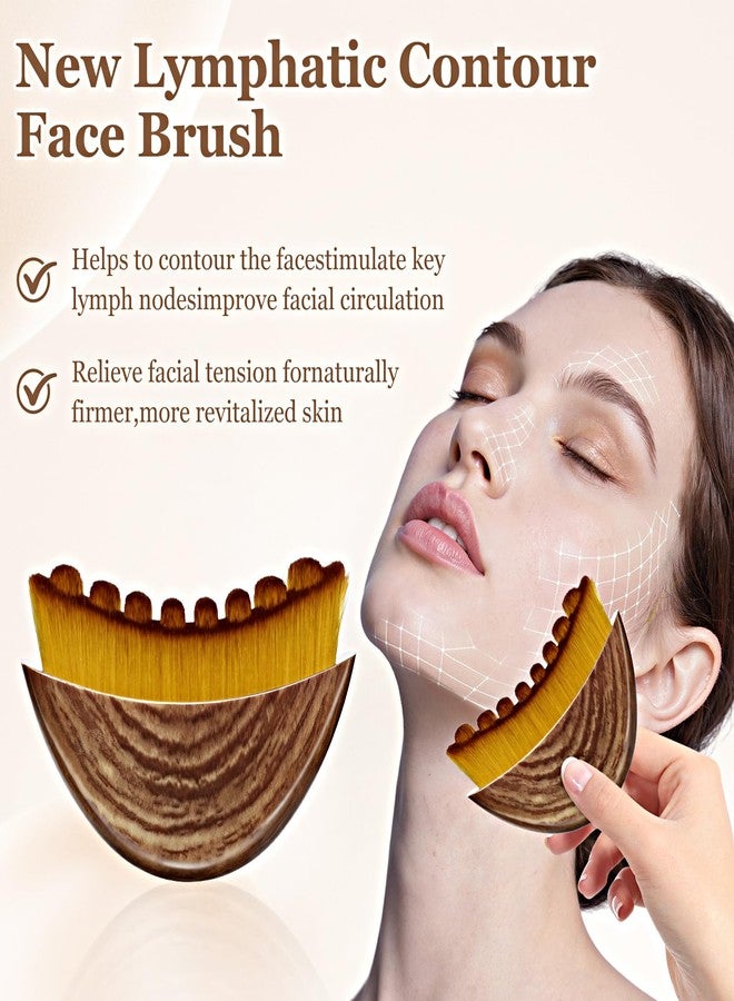 TANKITIAL Lymphatic Contour Face Brush - Lymphatic Drainage Makeup Brushes for Sculpting & Lifting, Anti-Puffiness Detox Massage, Boosts Skincare Absorption & Glow, Soft Bristles for All Skin Types(Brown-2 pcs) - Image 2